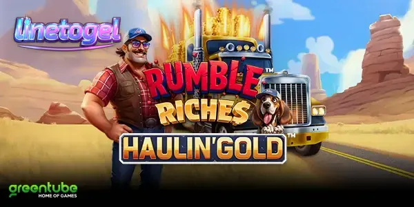 Tampilan visual truk dan elemen permainan dalam Rumble Riches Haulin Gold