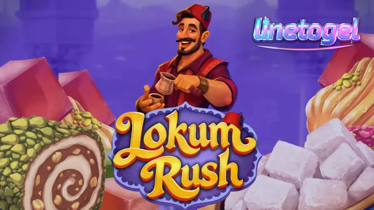 Tampilan visual slot Lokum Rush dengan tema toko manisan Turki yang penuh warna.